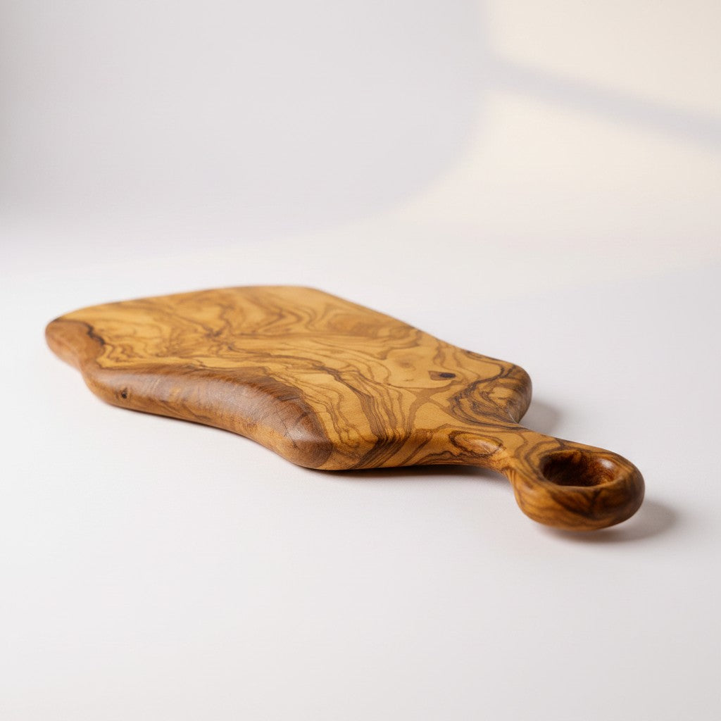 Handcrafted Olive Wood Charcuterie Board - Live Edge Serving Platter with Handle - Natural Rustic Cheese Board &amp; Cutting Surface