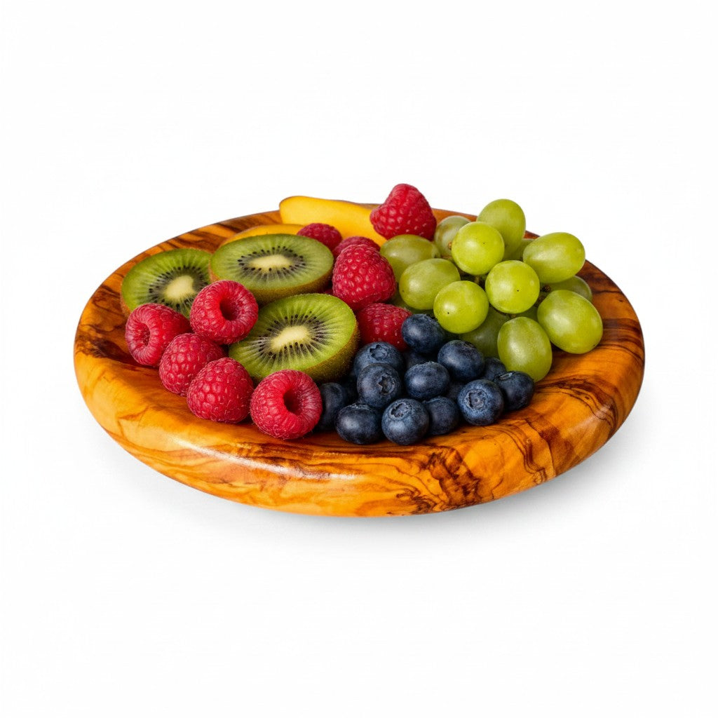 Olive Wood Circular Serving Board Platter | Round Wooden Charcuterie Tray Set