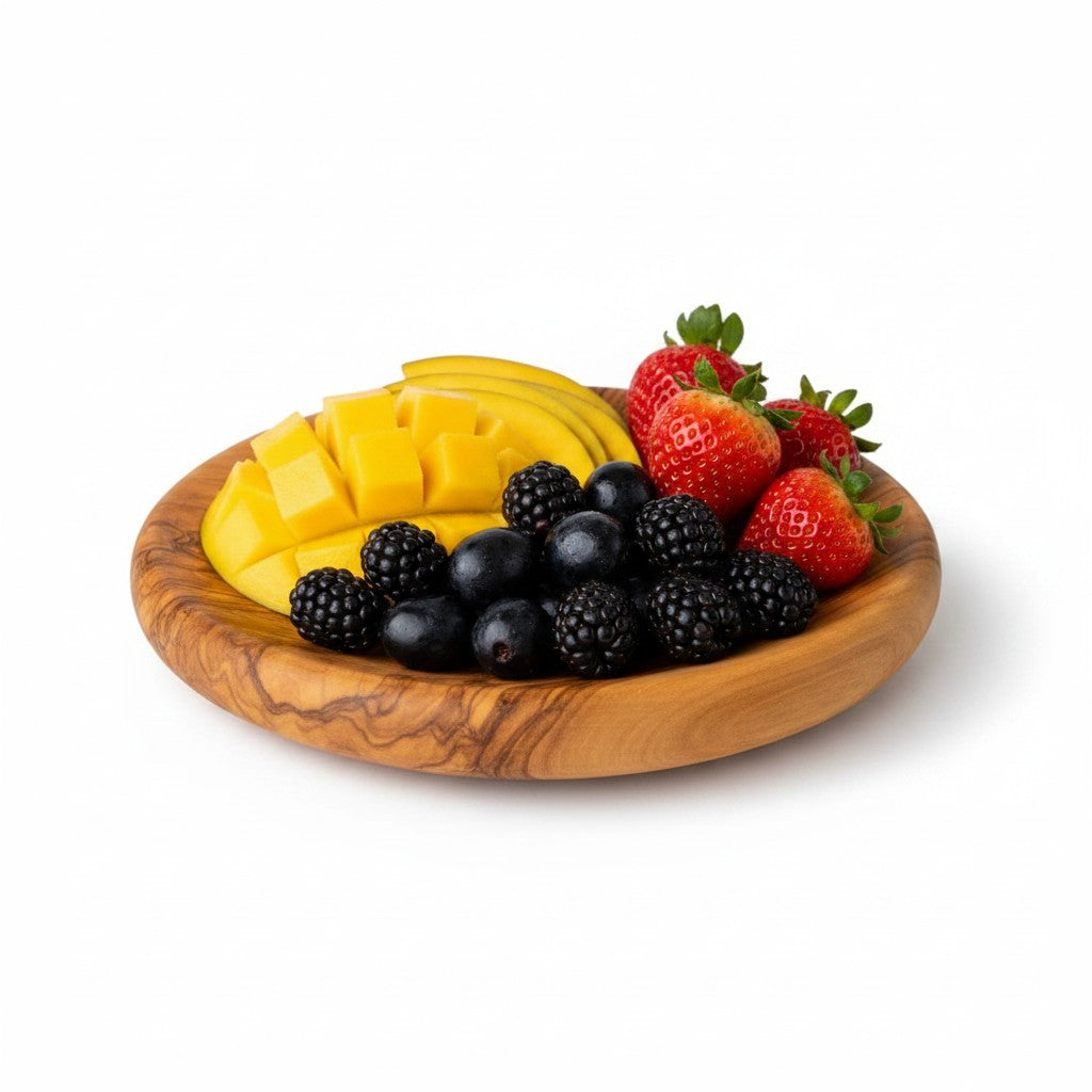 Olive Wood Circular Serving Board Platter | Round Wooden Charcuterie Tray Set