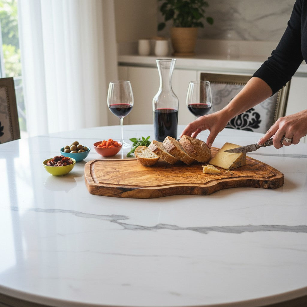 Handmade Olive Wood Rustic Freeform Cutting Board | Live Edge Meat & Charcuterie Serving Board | Antibacterial | 35–60 cm