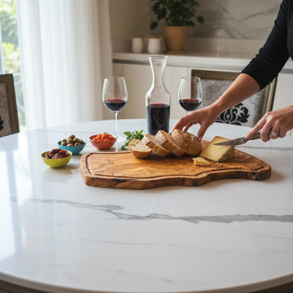 Handmade Olive Wood Rustic Freeform Cutting Board | Live Edge Meat & Charcuterie Serving Board | Antibacterial | 35–60 cm