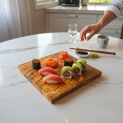 Handmade Square Olive Wood Cutting Board | Thick Solid Chopping & Serving Board | Stunning Natural Grain | 15–35 cm
