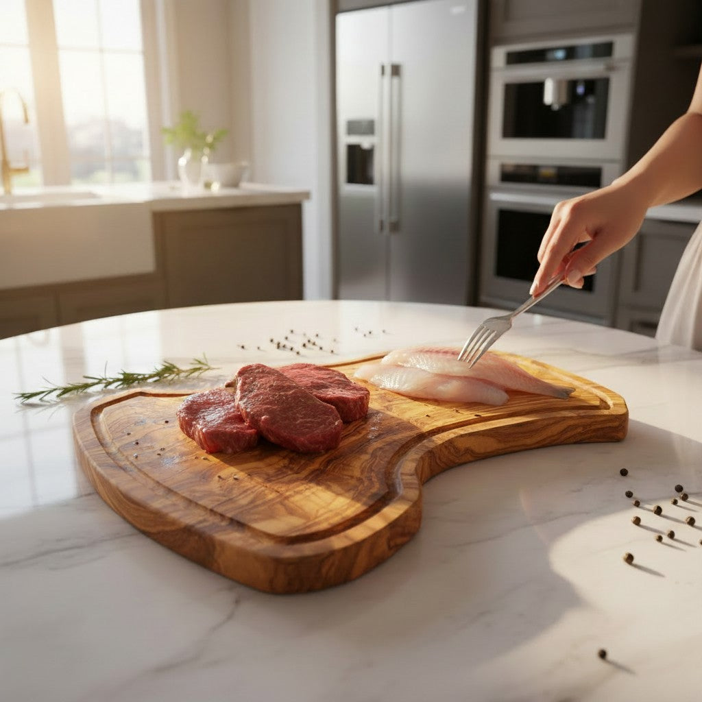 Handmade Olive Wood Rustic Freeform Cutting Board | Live Edge Meat & Charcuterie Serving Board | Antibacterial | 35–60 cm