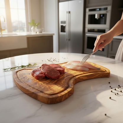 Handmade Olive Wood Rustic Freeform Cutting Board | Live Edge Meat & Charcuterie Serving Board | Antibacterial | 35–60 cm