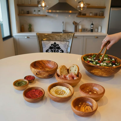 Handmade Olive Wood Bowl Set of 6 | Graduated Nesting Fruit Snack & Serving Bowls | Beautiful Natural Grain | Sizes 8–18 cm