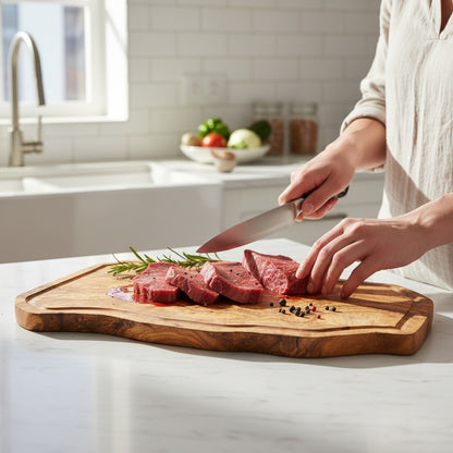 Handmade Olive Wood Rustic Freeform Cutting Board | Live Edge Meat & Charcuterie Serving Board | Antibacterial | 35–60 cm