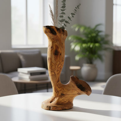 Handcrafted Olive Wood Pitcher Vase (25x15x40) | One-of-a-Kind Real Piece