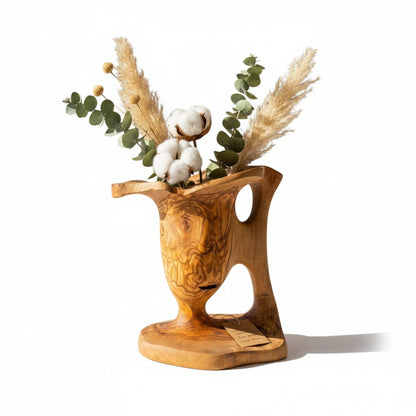 Handcrafted Olive Wood Pitcher Vase (34x20x28cm) | One-of-a-Kind Real Piece