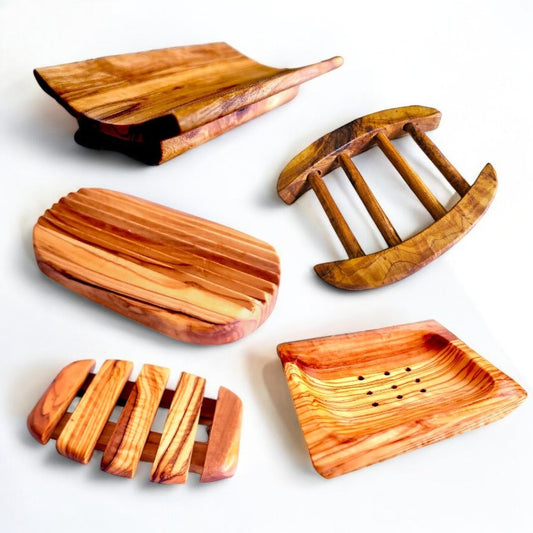 Olive Wood Wooden Non-Slip Self Drain Soap Bar Holder Dish 12 cm