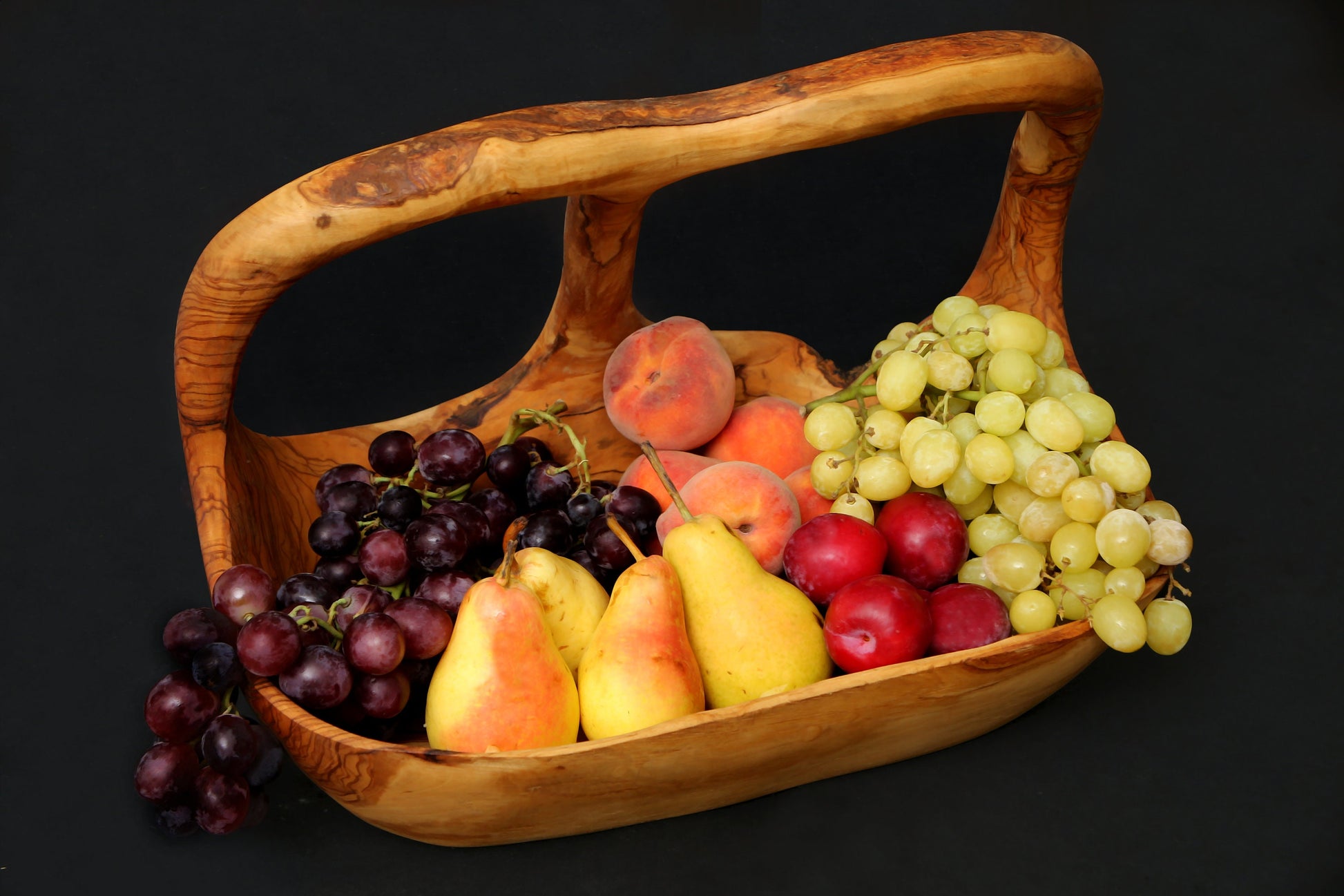 Olive Wood Wooden Decorative Fruit Basket/Bowl with Handle