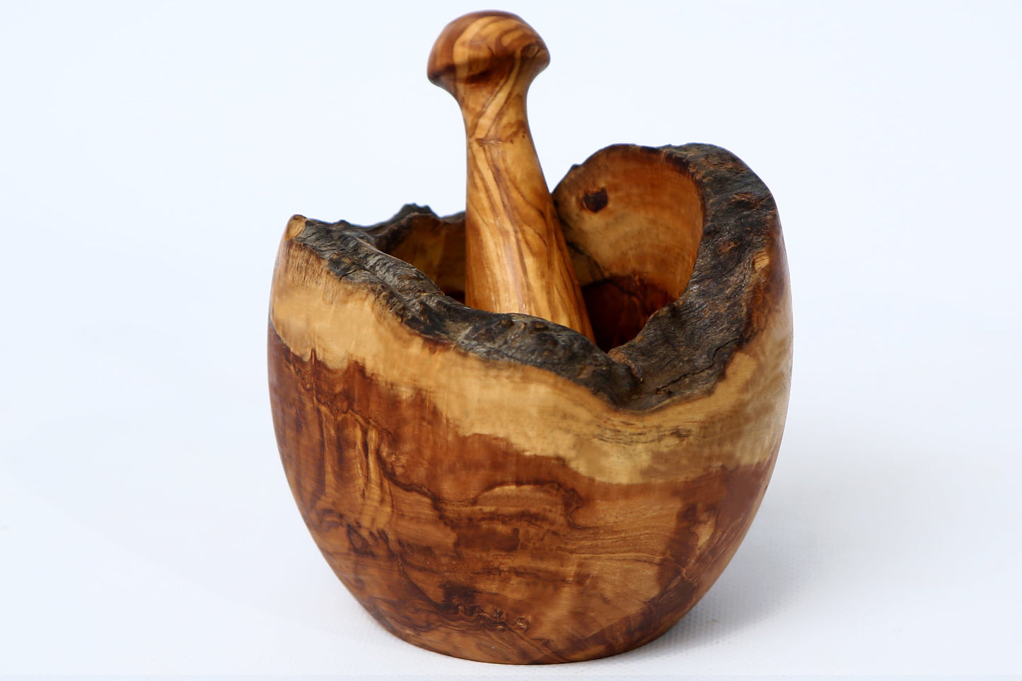 Olive Wood Natural Style Pestle & Mortar | Garlic, Herb, Seed Crusher | Unique Housewarming Kitchen Gift Idea | Various Sizes