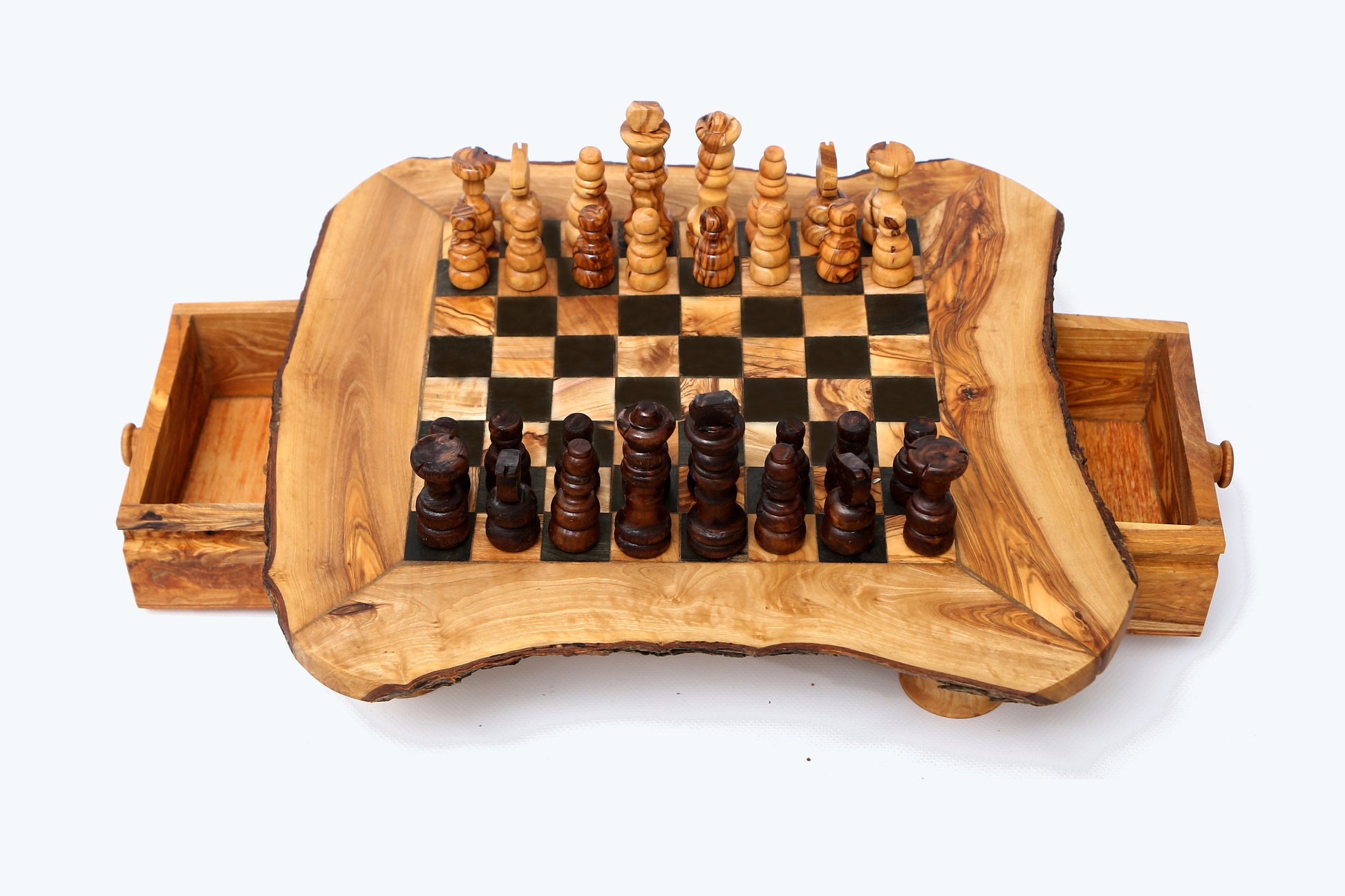 Olive Wood Chess Board with Two Drawers