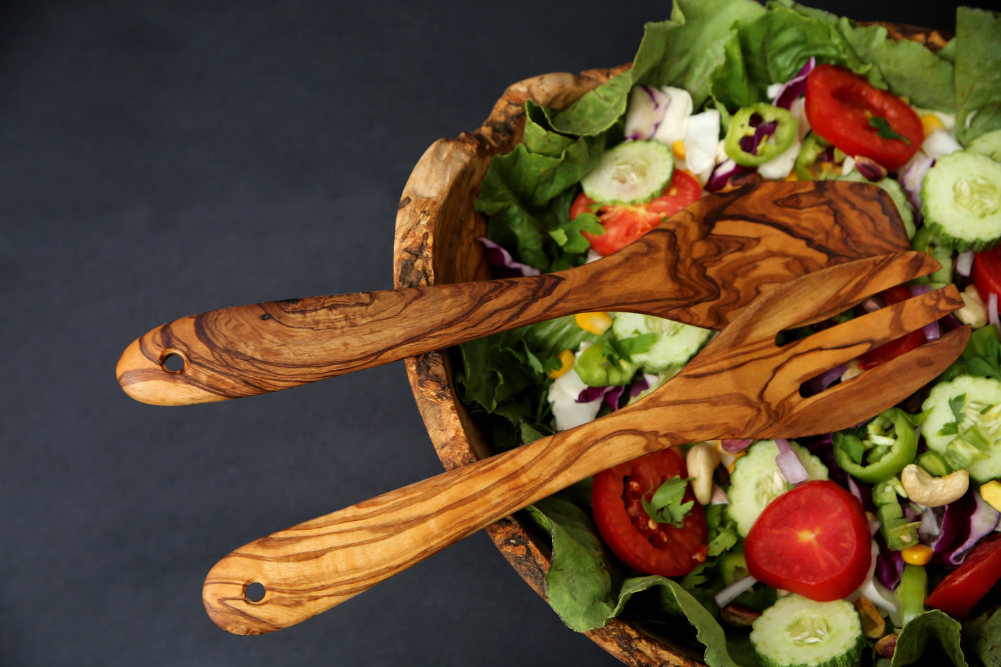 Olive Wood Small Square-Toed Cutlery 29 cm, salad server, spoon, fork, kitchen utensils, cookware, handmade, gift for chef, gift