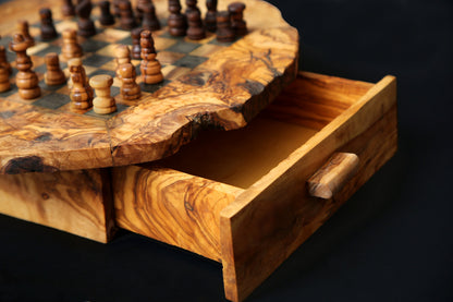 Olive Wood Chess Board with One Drawer