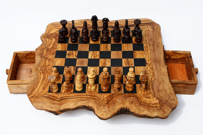 Olive Wood Chess Board with Two Drawers