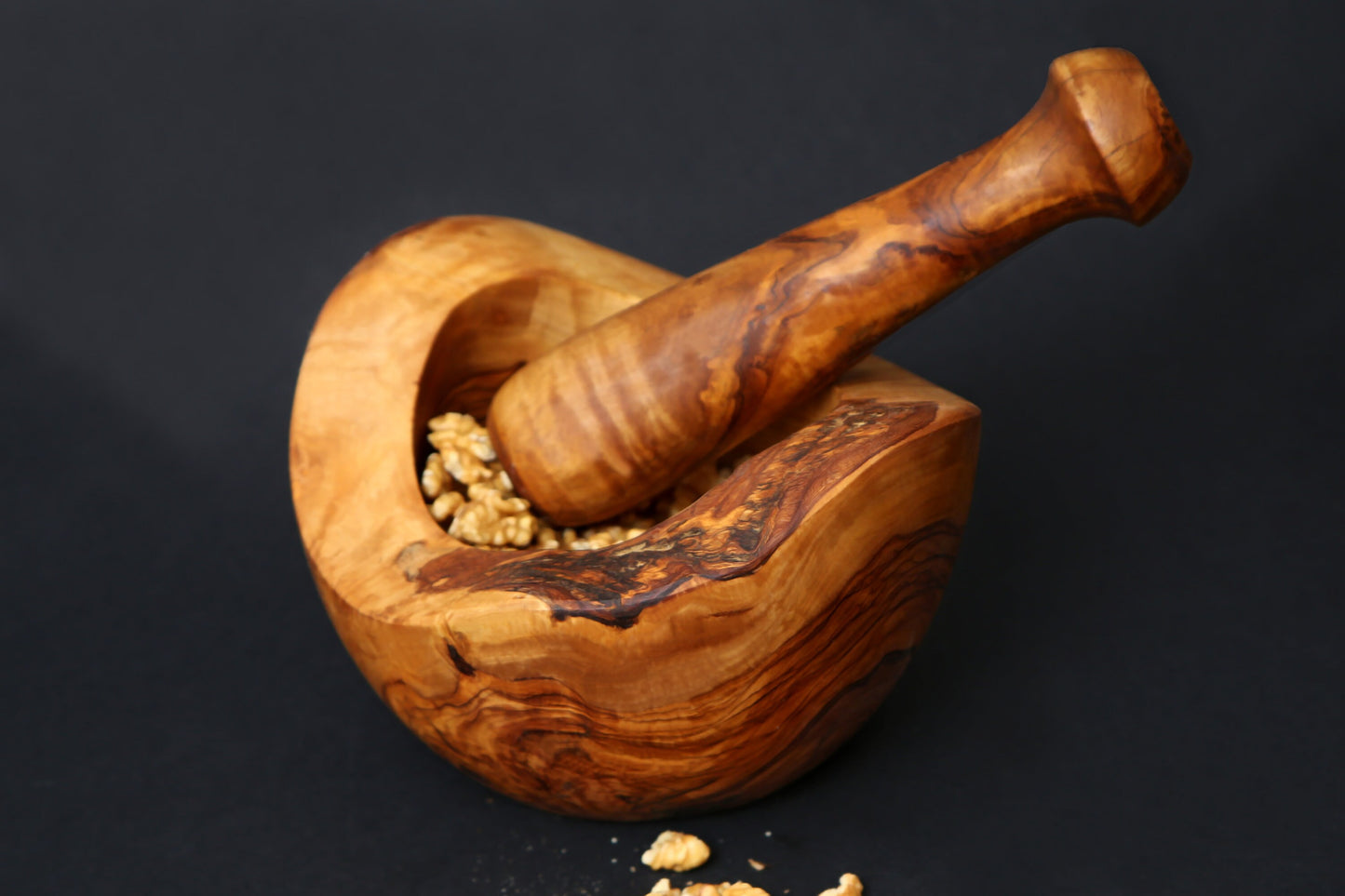 Olive Wood Natural Style Pestle & Mortar | Garlic, Herb, Seed Crusher | Unique Housewarming Kitchen Gift Idea | Various Sizes