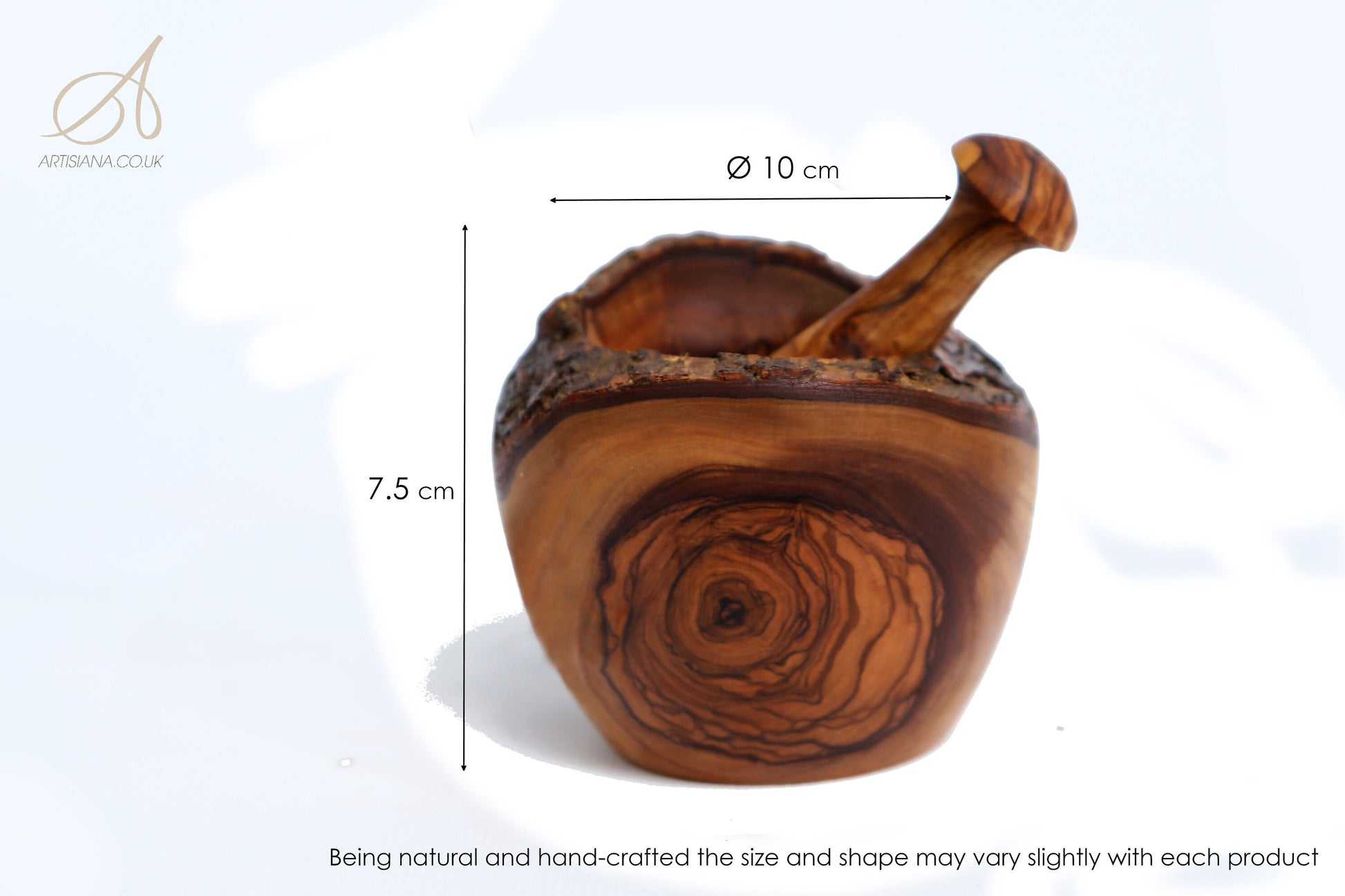 Olive Wood Natural Style Pestle & Mortar | Garlic, Herb, Seed Crusher | Unique Housewarming Kitchen Gift Idea | Various Sizes