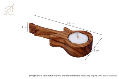 Olive Wood Guitar Shape Tealight Candle Holder 15 cm