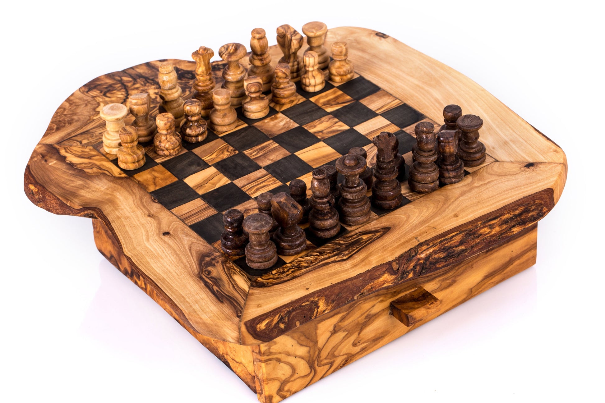 Olive Wood Chess Board with One Drawer