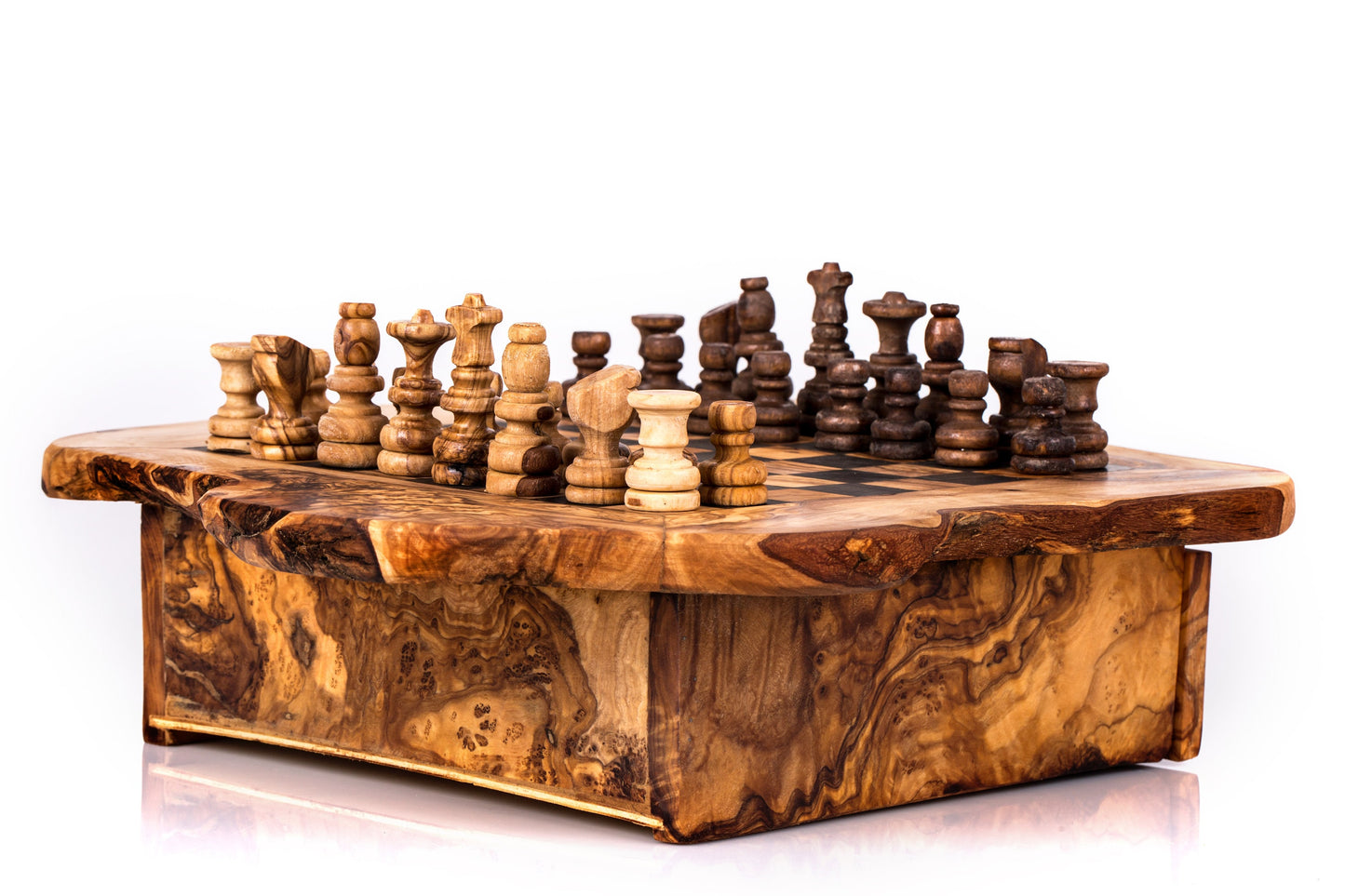 Olive Wood Chess Board with One Drawer