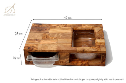 Olive Wood End Grain Cutting Board W/ 2 Containers