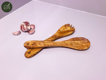 Wooden Set of cutlery and Utensil Holder, Olive Wood salad server with holder, Kitchen Utensils, spoon, fork, cutlery, handmade, gift