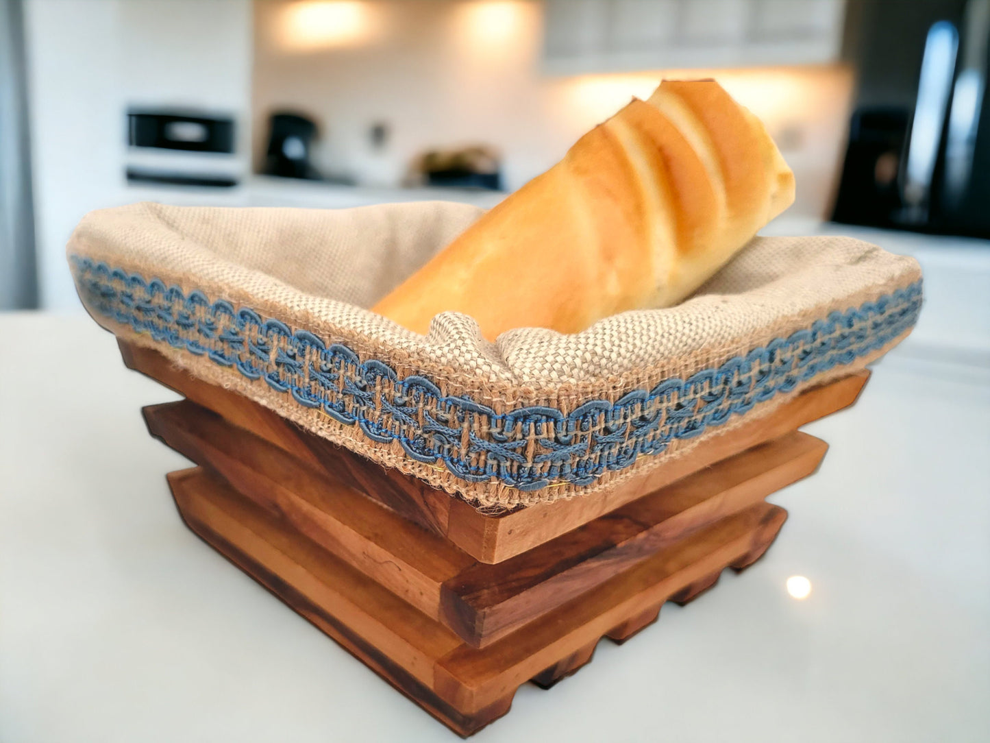 Olive Wood Square Shaped Bread Basket 18 cm