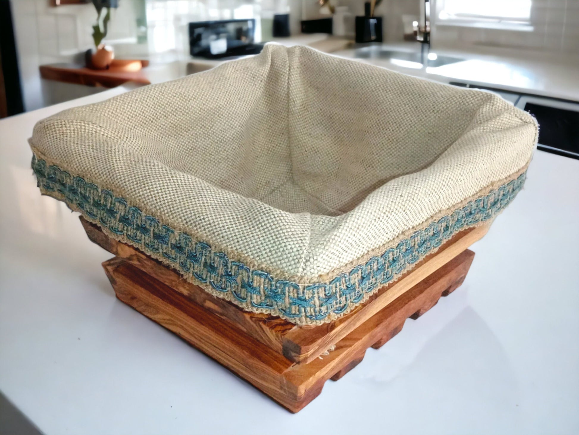 Olive Wood Square Shaped Bread Basket 18 cm