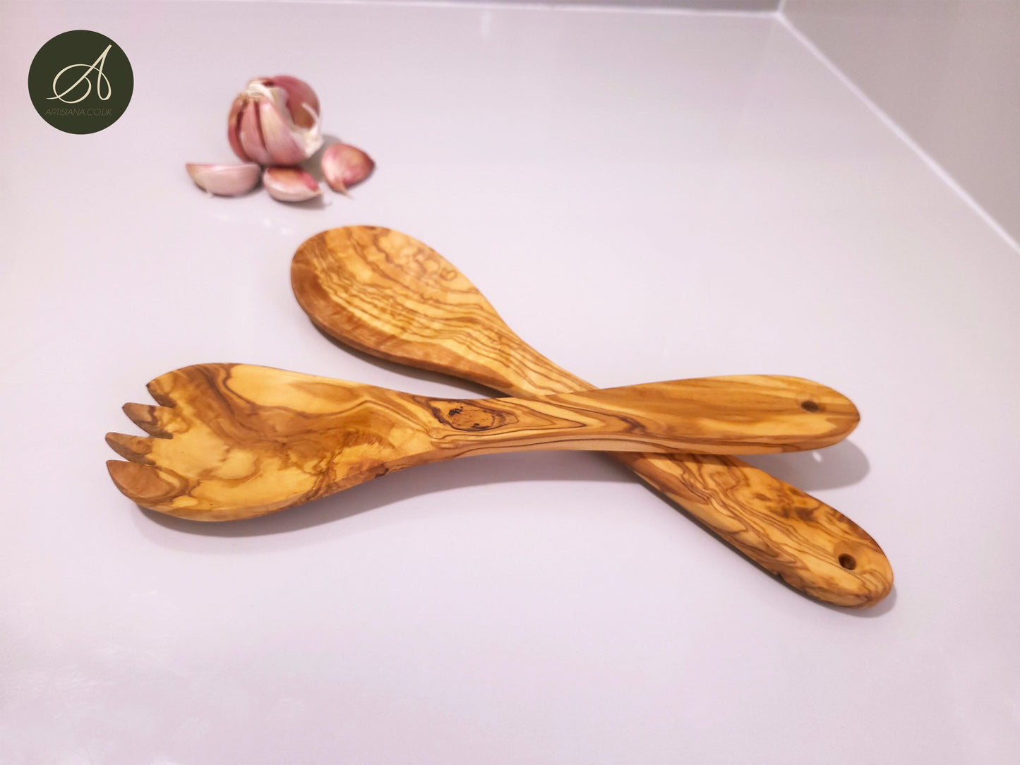 Rustic Hand Carved Bowl And Salad Serving Set