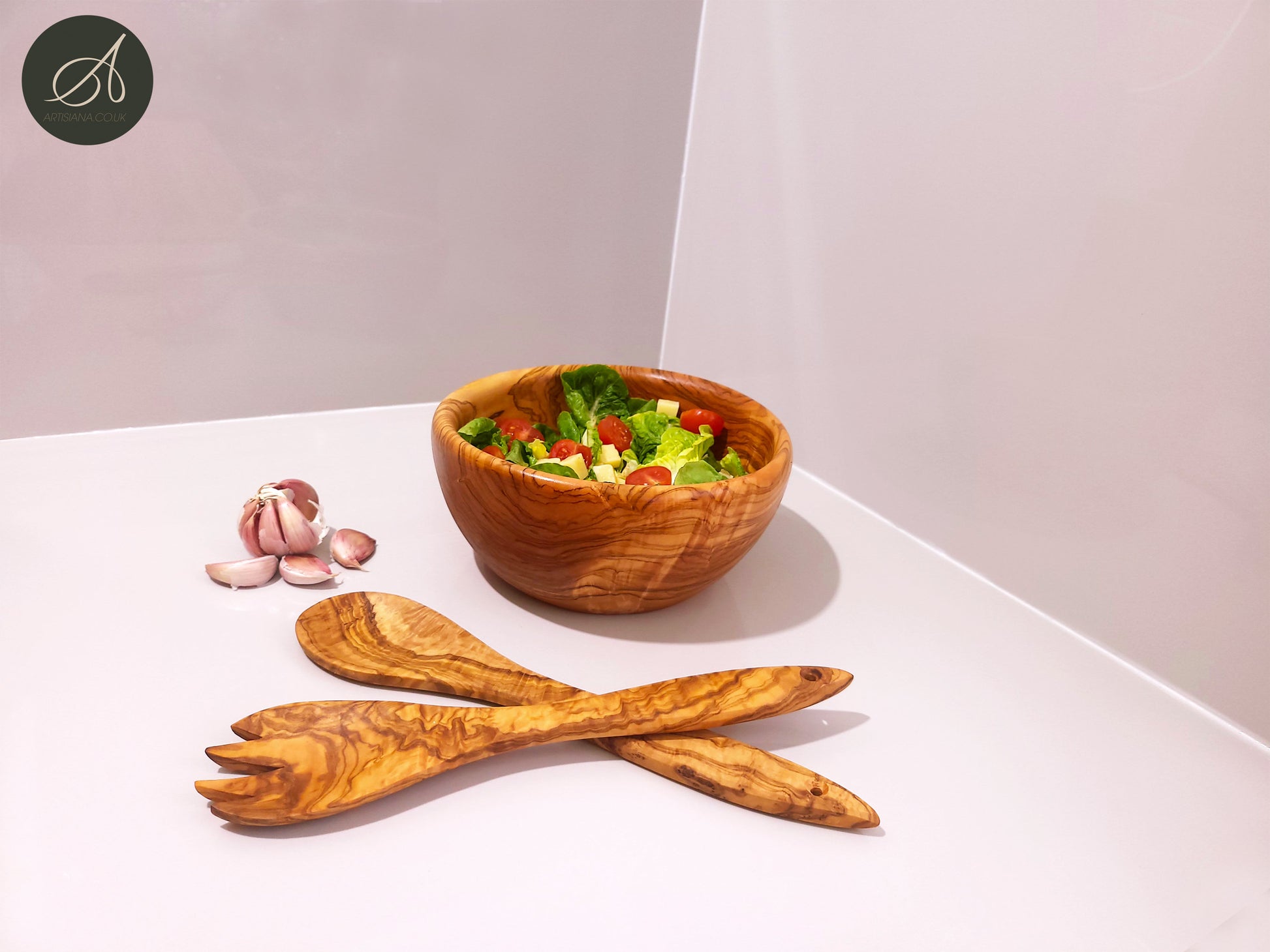 Set of olive wood Salad Bowl and a cutlery, kitchen set, salad server, salad bowl, Sustainably Sourced, Eco-Friendly, handmade, gift