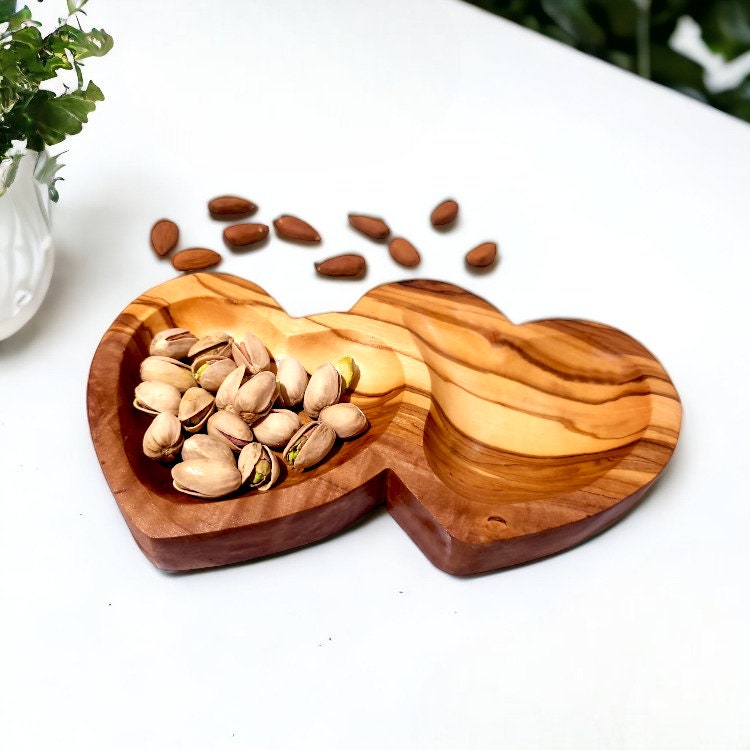 Olive Wood Heart Shaped Dish , Wooden Ring dish, unique dish, Nut dish, living room, Sustainably Sourced, Eco-Friendly, handmade, gift