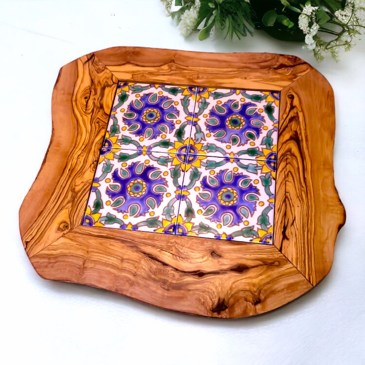 Olive Wood Medium Rustic Olive Wood Ceramic Tray, serving tray, natural, handmade, gift