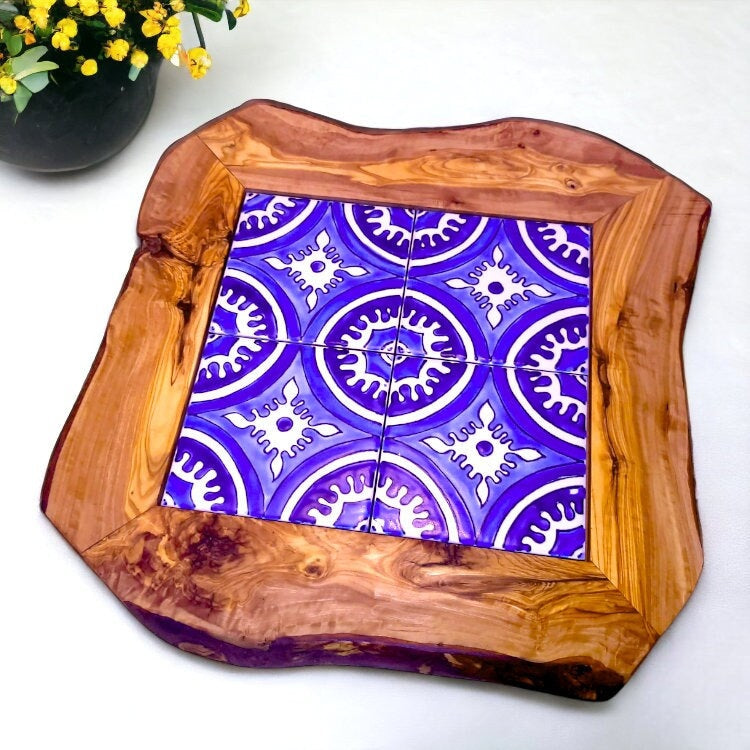 Olive Wood Medium Rustic Olive Wood Ceramic Tray, serving tray, natural, handmade, gift