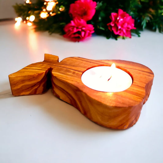 Wooden Candle Holder, Olive Wood Pear Shape Candle Holder 10 cm, handmade, Home decor, Housewarming gift