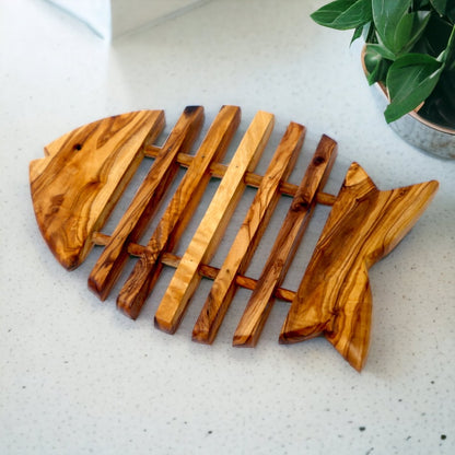 Wooden Coaster, Olive Wood Fish shaped Pan Coaster 26 cm, kitchen trivets, kitchen accessories, restaurant, chef, handmade, gift