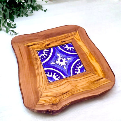 Small Rustic Olive Wood Ceramic Restaurant Serving Tray