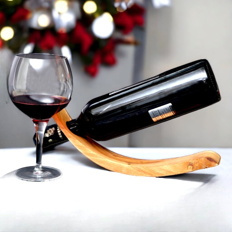 Olive Wood Crescent Wine Bottle Holder