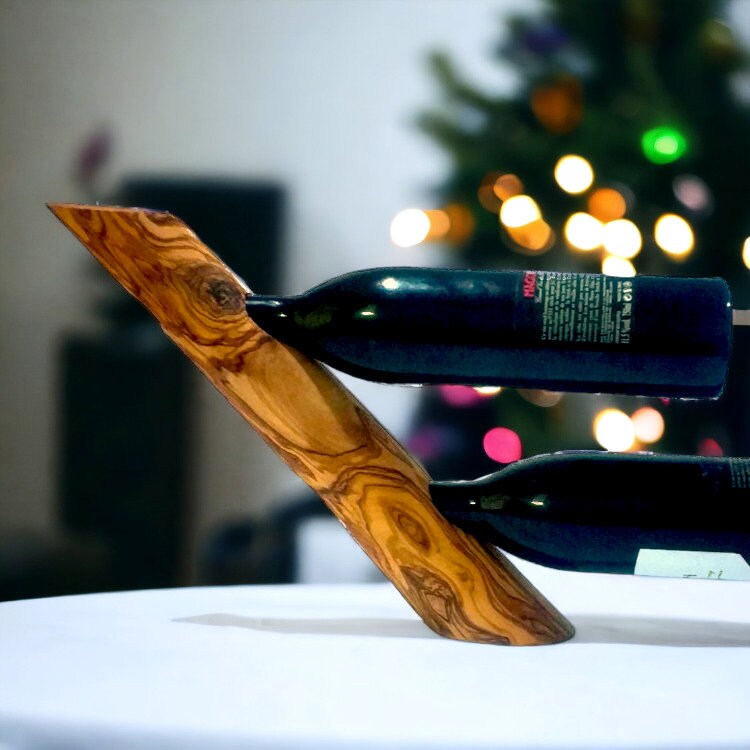 Olive Wood Round Bottle Holder 3 Holes, Wine Bottle Holder, bar accessories, wine lovers