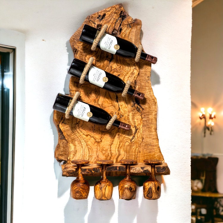 Olive Wood Rustic Shape two Bottles Holder , wine bottles holder, bar accessories, gift