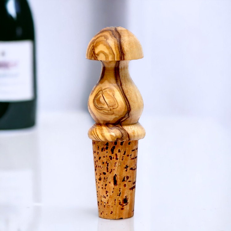 Olive Wood Wooden Bottle Stopper Handcrafted Wine Cork | Mushroom | Pear | Round | Apple