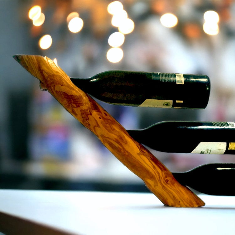 Olive Wood Crescent Wine Bottle Holder