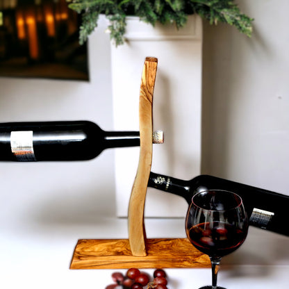 Olive Wood Crescent Wine Bottle Holder