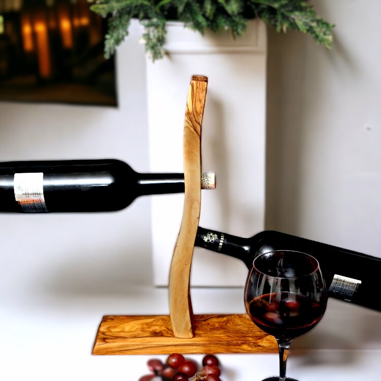 Olive Wood Handcrafted Free Standing Wooden Bottle Holder Centre Display For Wines, Olive Oil & More | Various Sizes