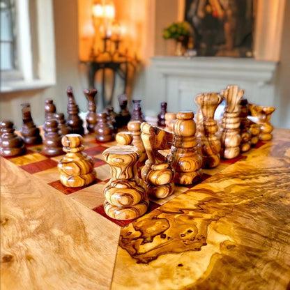 Personalised Handmade Olive Wood Chess Set, Gift for Him