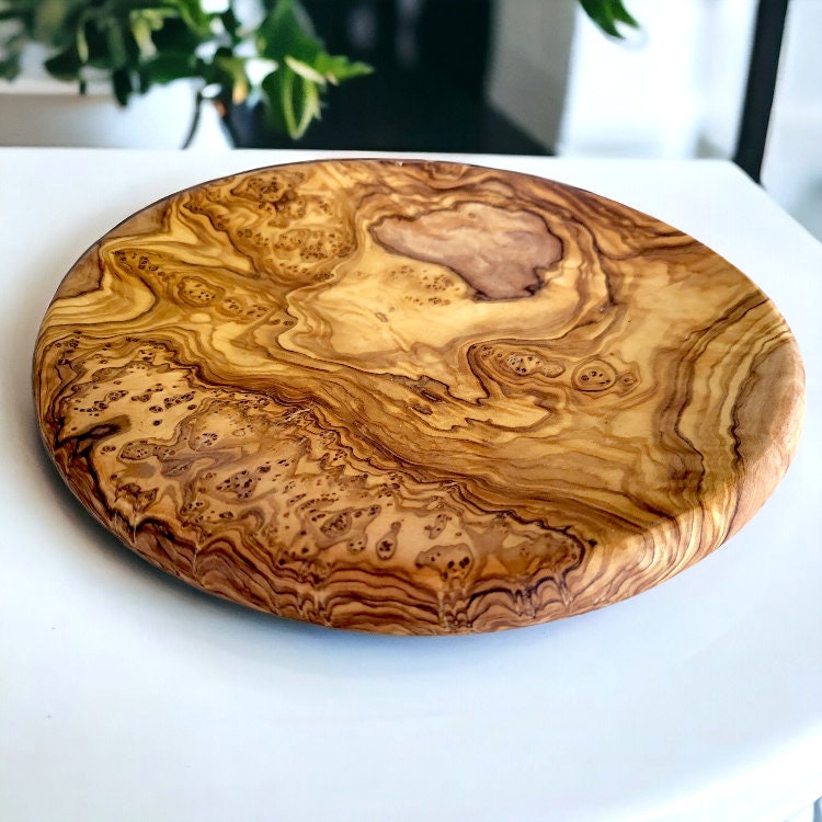 Olive Wood Set of 3 Round Wooden Plates with Round Edge, plate set, kitchen, restaurant, Sustainably Sourced, Eco-Friendly, handmade, gift