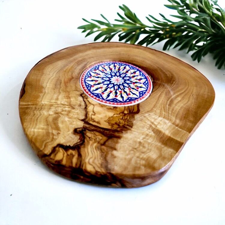 Olive Wood Rustic Ceramic Coaster