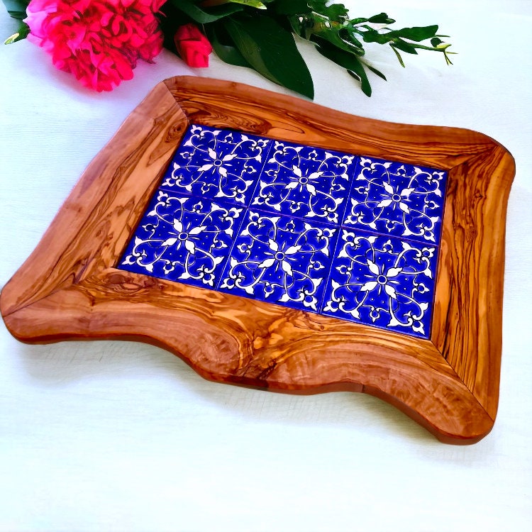 Rustic Olive Wood Ceramic Tray