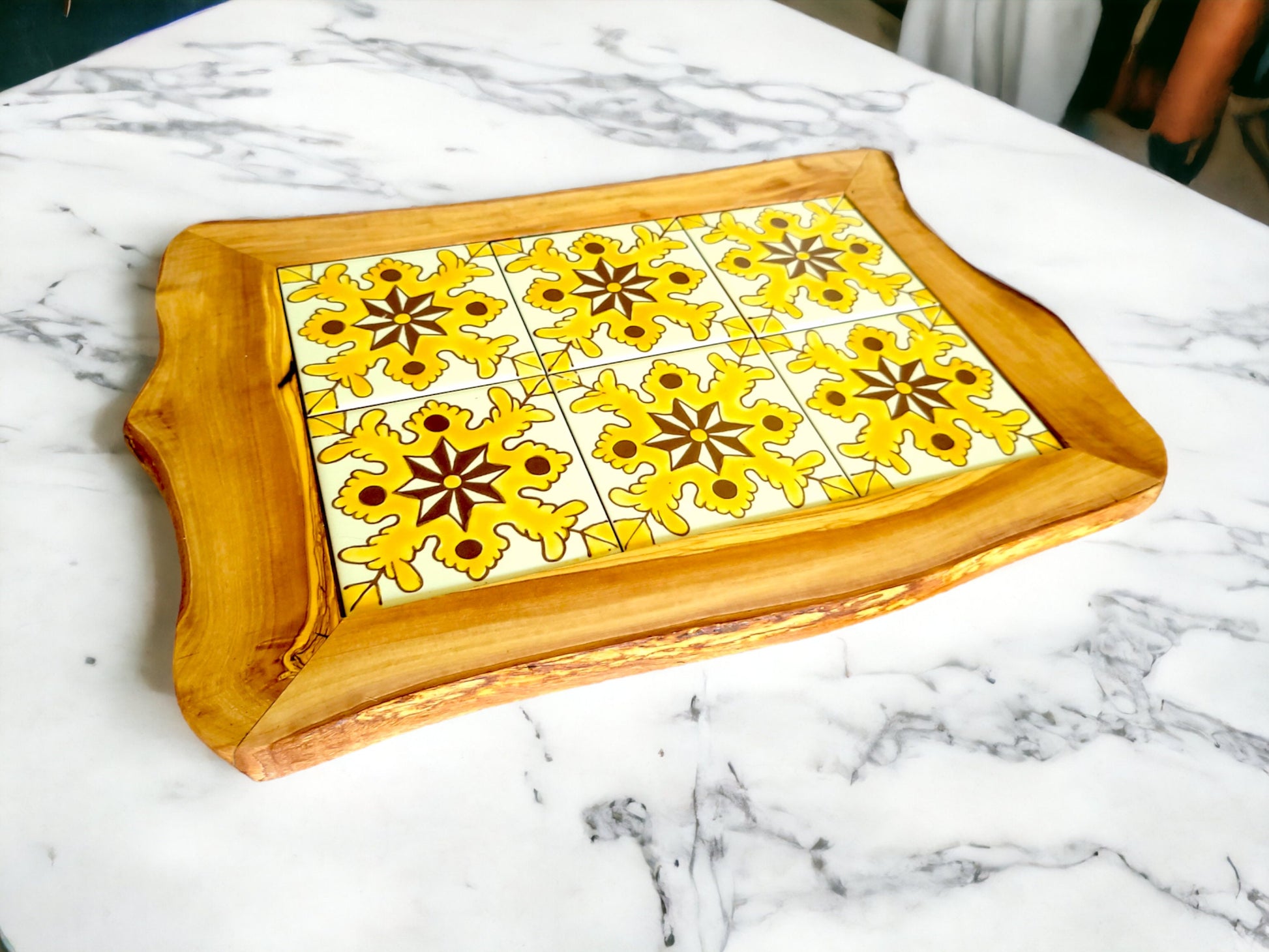 Rustic Olive Wood Ceramic Tray