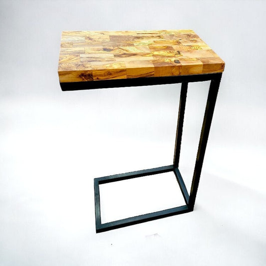 C Shaped End Grain Table with Metal Frame