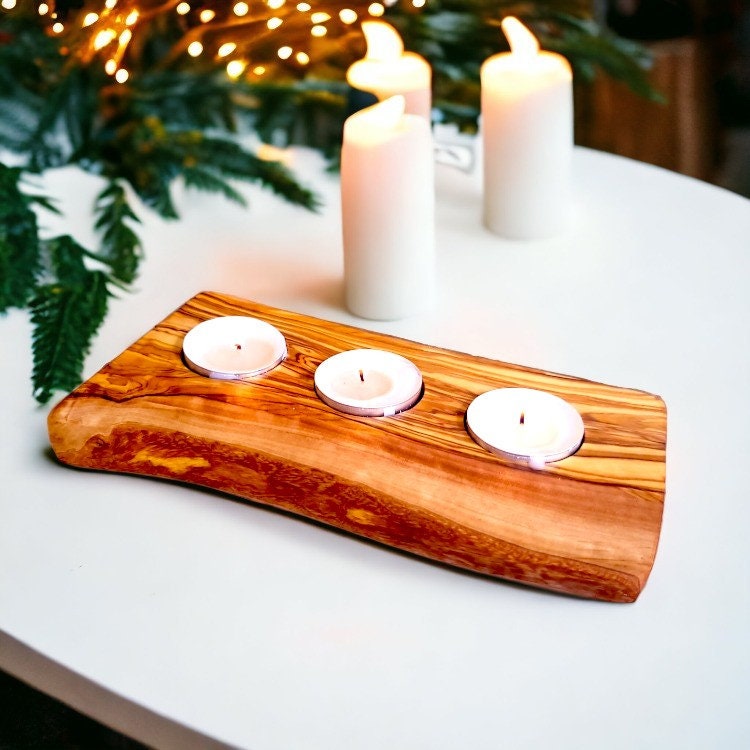 Olive Wood Flat Wooden Tealight Candle Holder | Various Sizes